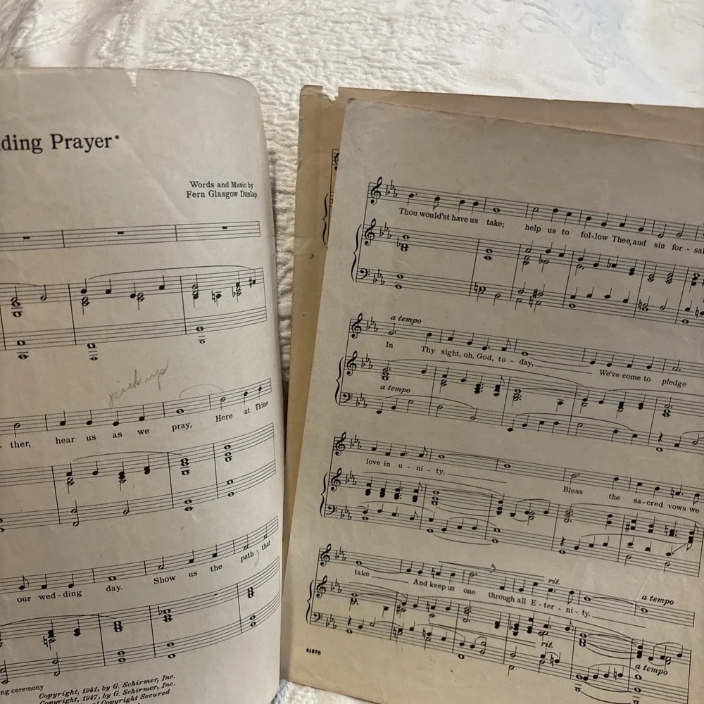 WEDDING PRAYER Sheet Music Fern Glasgow Dunlap Voice & Organ 1965  12m